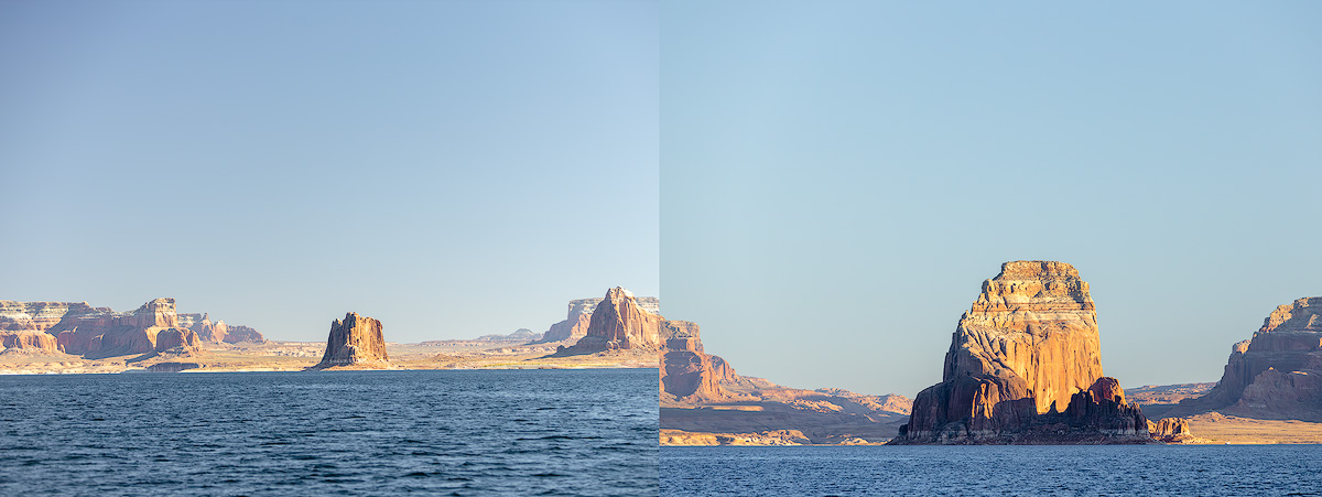 Focal length in photography comparison showing wide angle versus telephoto and how lens choice affects landscape composition